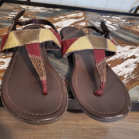 Maurices Sandals Patchwork Animal Print T Strap Ankle Buckle 7.5 - Picture 5 of 10